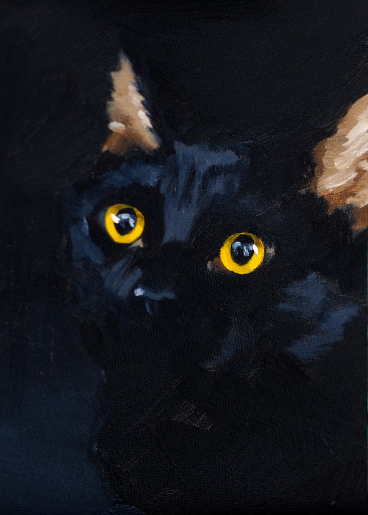 Oil painting of a black cat named Briar