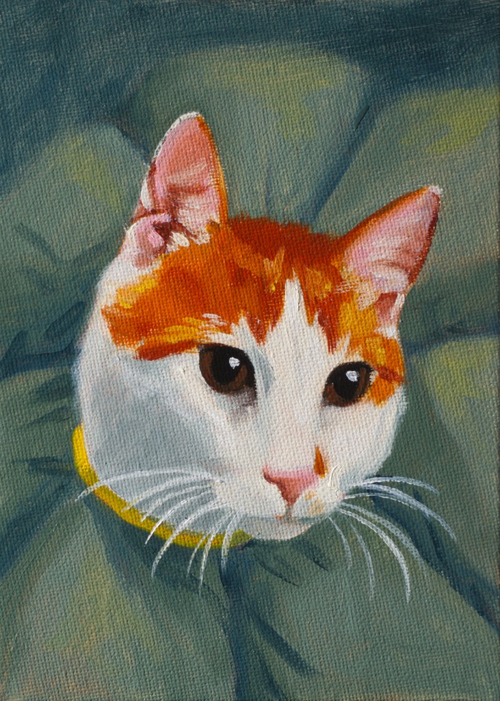 Oil painting portrait of an orange and white cat named Marco