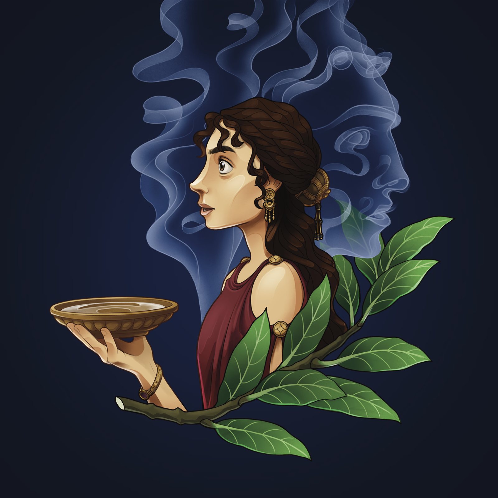 Digital painting of Pythia, the oracle of Delphi