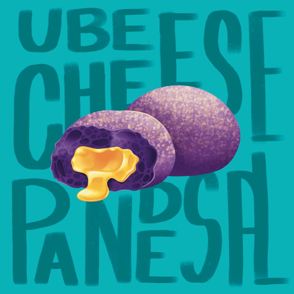 Digital illustration of Ube Cheese Pandesal